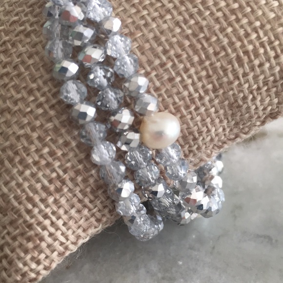 Silver Pearl Beaded Magnetic Multi Strand Bracelet - Picture 7 of 7